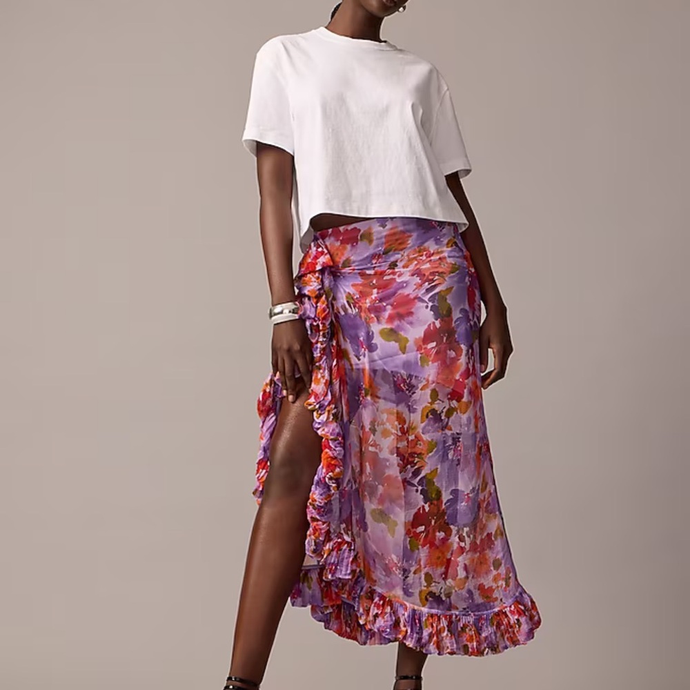 NWT J. Crew Collection Chiffon Ruffle Skirt in Floral